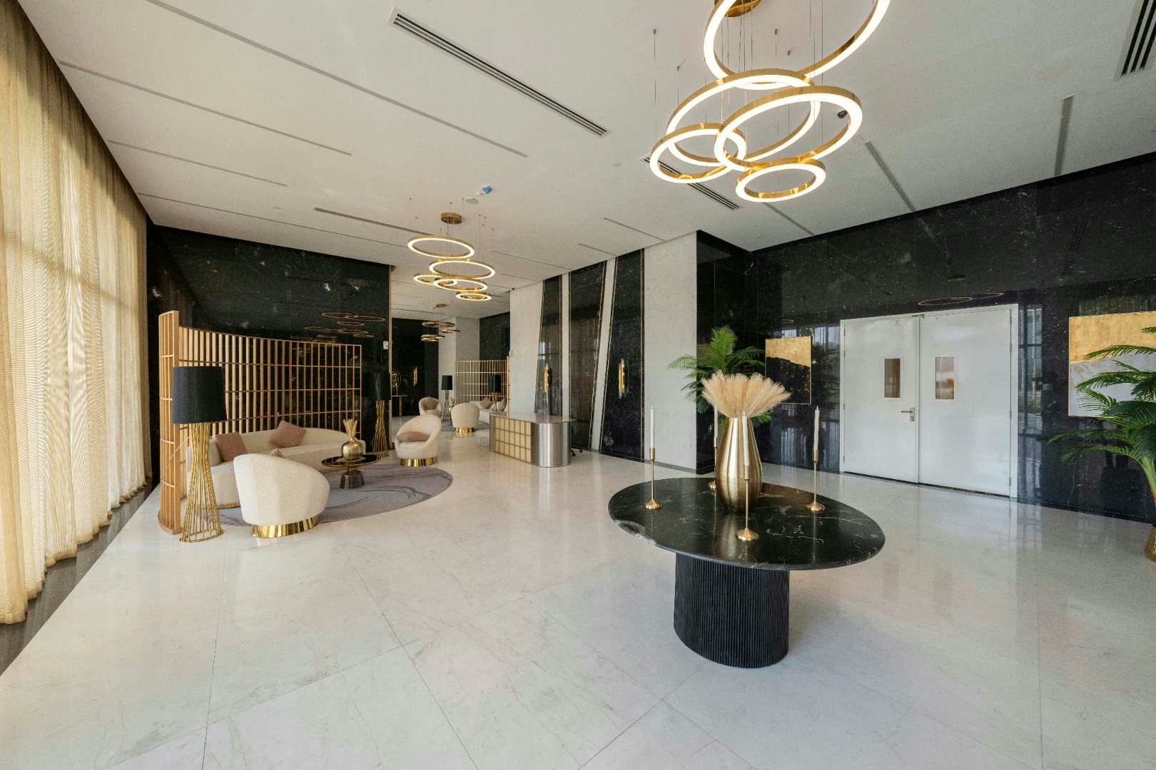 Modern luxury apartment building lobby